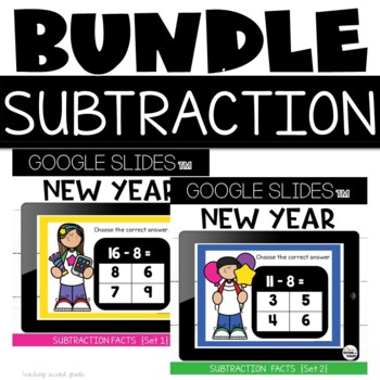Preview of Google Slides™ Subtraction Facts New Years Bundle for Google Classroom
