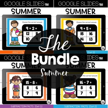 Preview of Google Slides Summer Addition & Subtraction Facts Bundle for Google Classroom