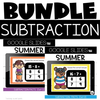 Preview of Google Slides Summer Subtraction Facts Bundle for Google Classroom