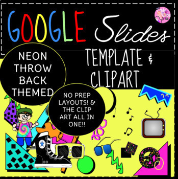 Preview of Google Slides Template // Neon Throwback // 80s Style // Clipart