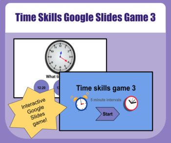 Preview of Google Slides Time Skills Game for Distance Learning - 5 minute intervals