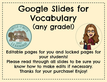 Preview of Google Slides Vocabulary Templates. EDITABLE! *UPDATED!*