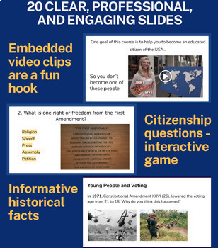 Preview of Google Slides - Why Study U.S. Government? - Video Clips and Citizenship Test