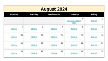 Preview of Google Slides monthly calendar and daily agenda - August 2024