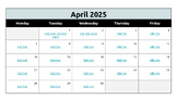 Google Slides monthly calendar and daily agendas - April