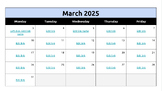 Google Slides monthly calendar and daily agendas - March