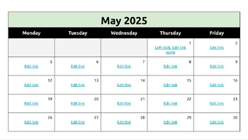 Preview of Google Slides monthly calendar and daily agendas - May