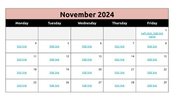 Preview of Google Slides monthly calendar and daily agendas - November 2024