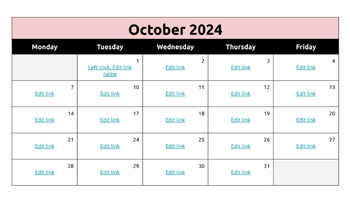 Preview of Google Slides monthly calendar and daily agendas - October 2024