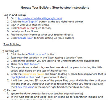 Preview of Google Tour Builder Instructions | Student Handout