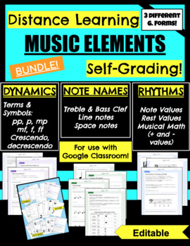 Preview of Google FORM Bundle for Music Theory, Distance L., Online, Self-Grading, Editable