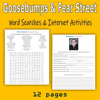 Preview of Goosebumps & Fear Street (R.L. Stine) - Word Searches & Writing Activities
