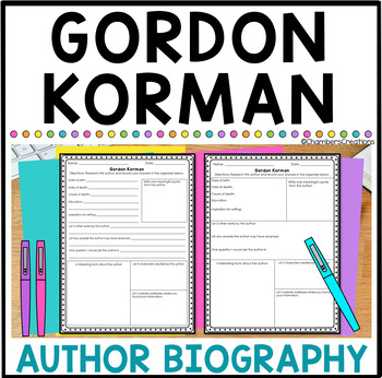 Preview of Gordon Korman Author Biography Research Outline Restart Unplugged Novels