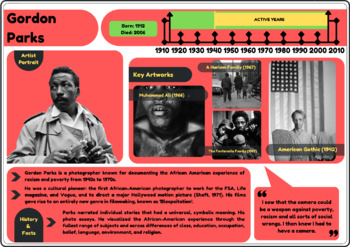 Preview of Gordon Parks Black Artist Poster and Classroom Decor