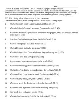 Preview of Gordon Ramsay Uncharted Season 3 Episode 8 Holy Mole Mexico worksheet