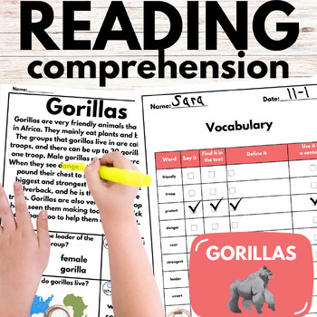 Preview of Gorillas: Non-Fiction Reading Comprehension Passages & Questions + Vocabulary