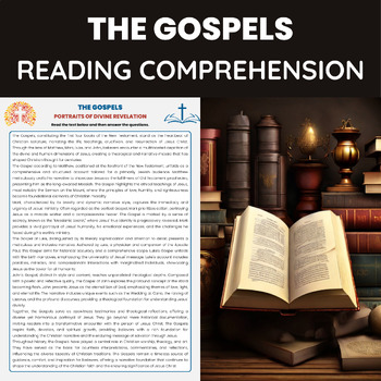 Preview of Gospels Reading Comprehension Worksheet | Gospels of Matthew Mark Luke John