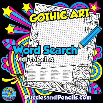 Preview of Gothic Art Word Search Puzzle & Coloring Activity | Periods of Art Wordsearch