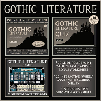 Preview of Gothic Literature Bundle - PowerPoint Games, Task Cards, Quiz and Study Guide