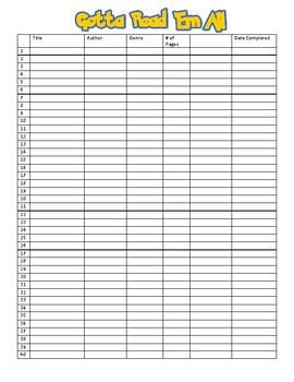 Gotta Read 'Em All 40 Book Challenge Record Sheet by Education Madness