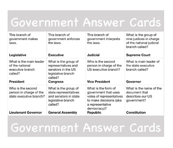 Preview of Government Answer Cards