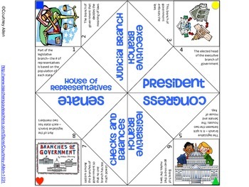 Preview of Branches of Government Cootie Catcher
