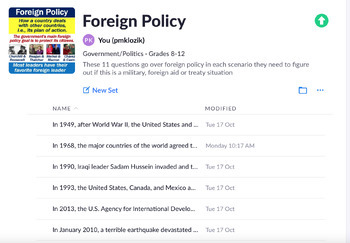 Preview of Government Foreign Policy Simulation Plickers/Exit Ticket 11 Questions