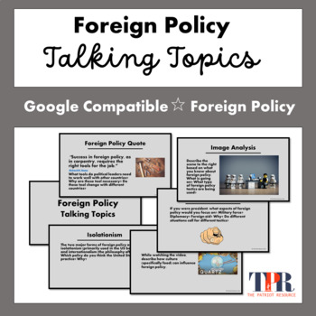Preview of Government Foreign Policy Talking Topics Bell Ringer Journals  (Google)