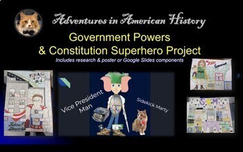Preview of Government Powers & Constitution Superhero Research & Poster or Slides Project