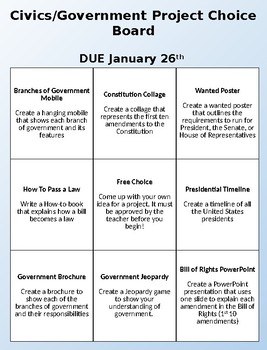 Preview of Government Project Choice Board