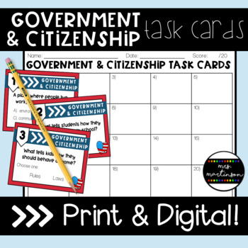 Preview of Government and Citizenship Task Cards | Print and Digital | Google Slides ™