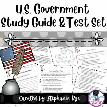 Preview of 5th Grade Social Studies - U.S. Government/Constitution Study Guide and Test Set