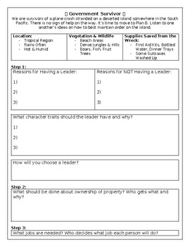 Preview of Government Survival Team Building Worksheet Activity & Reflection