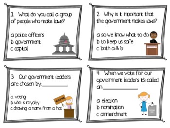 Government Task Cards (Local, State, Federal) (Mayor, Governor, and