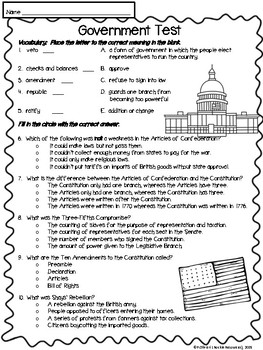 Government Test with Study Guide by Rockin Resources | TpT