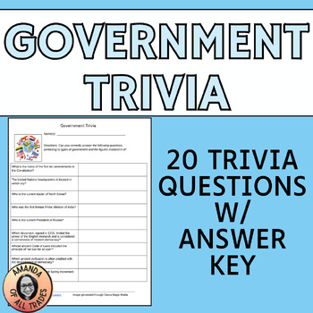 Preview of Government Trivia Middle School Teambuilding Academic Team Quiz Bowl