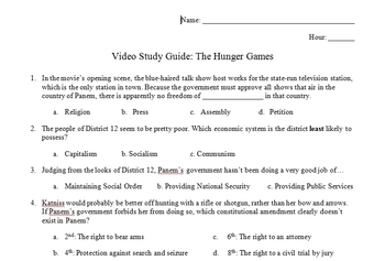Preview of Government Video Study Guide: The Hunger Games