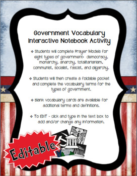 Preview of Government Vocabulary Interactive Notebook Activity