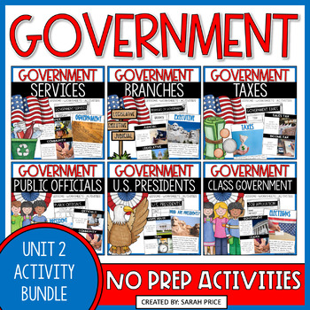 Preview of Government Activities | Branches of Government Worksheets | US Government Bundle