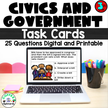 Preview of Government and Civics 3rd Grade Task Cards SS3CG1 and SS3CG2
