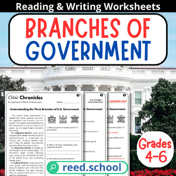 Preview of Government and Civics: Branches of Government Reading Lesson for Grades 4-6