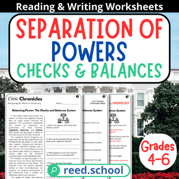 Preview of Government and Civics: Separation of Powers and Checks/Balances Lesson Grade 4-6