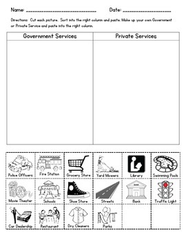 Preview of Government and Private Services Sort