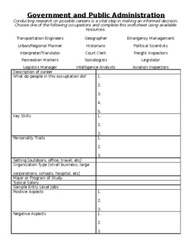 Preview of Government and Public Administration Worksheet