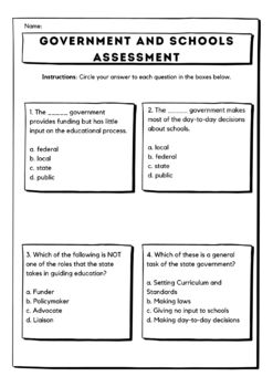 Preview of Government and School Quiz Worksheet