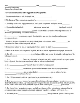 Government chapter 1 worksheet/study guide by Laura Arkeketa TpT