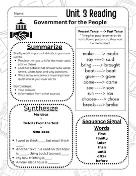 Preview of Unit 3 Government for the People, Benchmark Advance 2022 Rdg. Packet (grade 3)