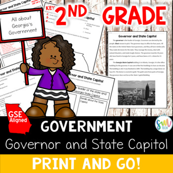 Preview of Governor and State Capitol Reading *2nd GRADE* CCSS Aligned *NO PREP* (SS2CG2b)