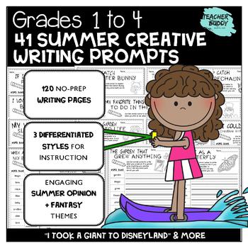 Gr 1-4 Summer Creative Writing Prompts: NO PREP Worksheets, Differentiated