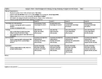 Preview of Gr. 1 French Data Management Quiz with Rubric